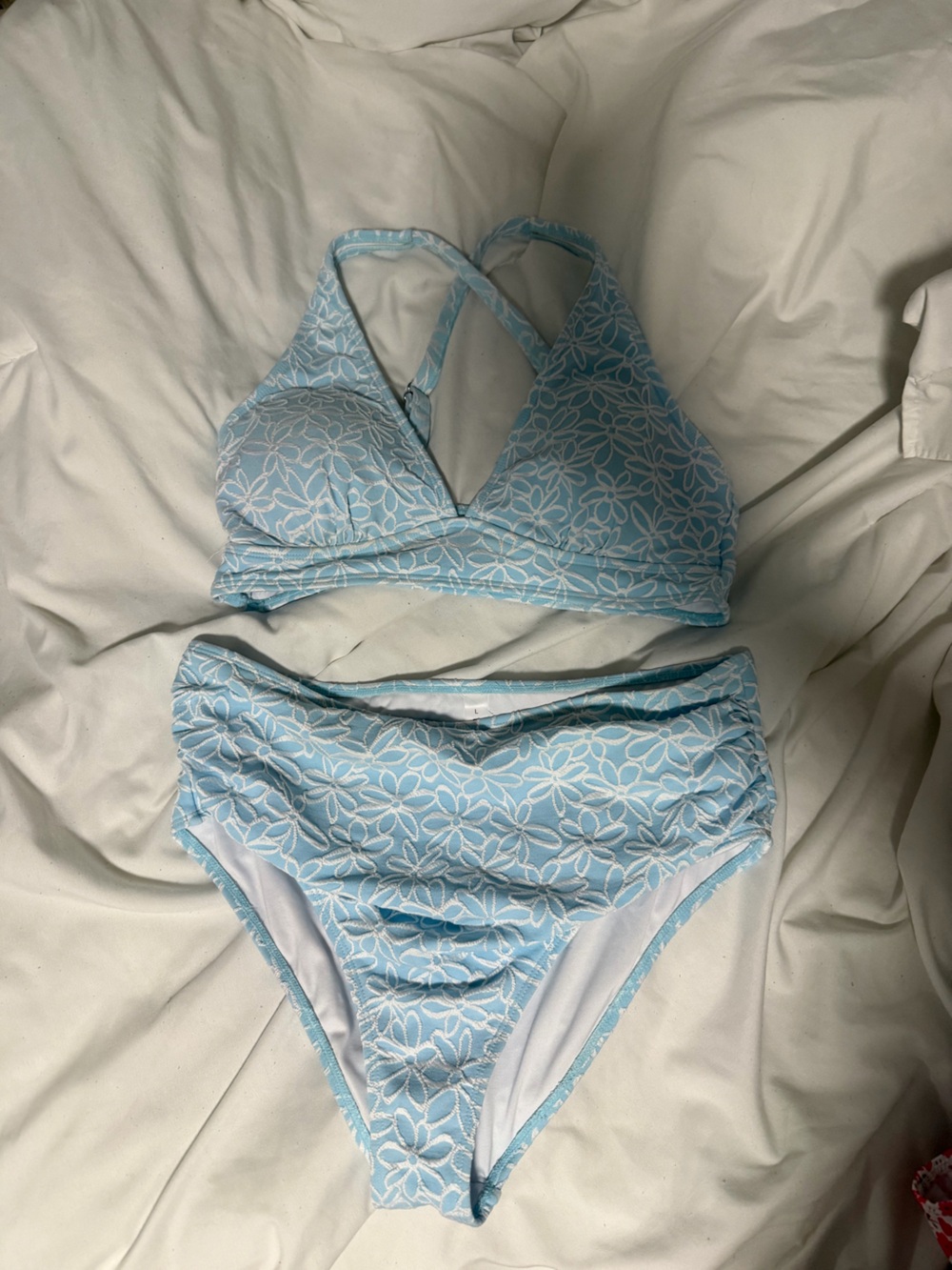 Light Blue Floral Lace-Overlay Bikini Set - Women's Swim